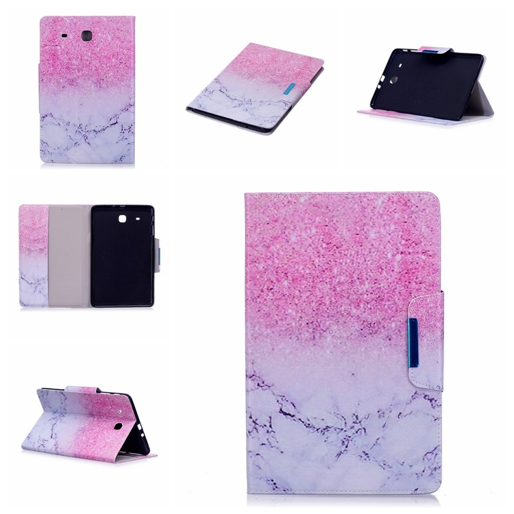 Patterned Smart Leather Stand Case for Samsung Galaxy Tab E 9.6 T560 - Marble Grain and Glitter Pattern-7