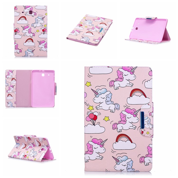 Pattern Printing Smart Leather Stand Cover Shell for Samsung Galaxy Tab E 9.6 T560 - Unicorns and Cloud-7