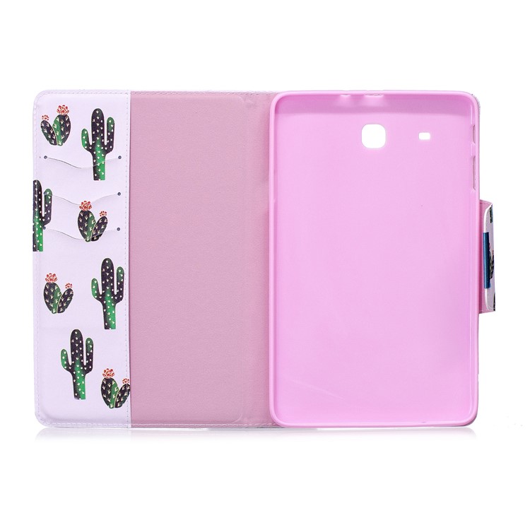 Pattern Printing Smart Leather Protective Case for Samsung Galaxy Tab E 9.6 T560 - Cartoon Cactus-3