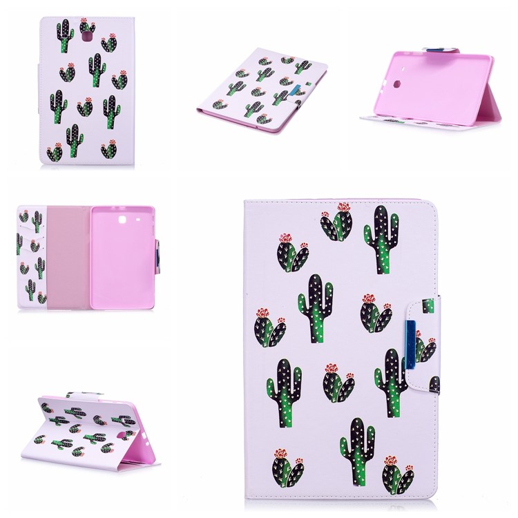 Pattern Printing Smart Leather Protective Case for Samsung Galaxy Tab E 9.6 T560 - Cartoon Cactus-7