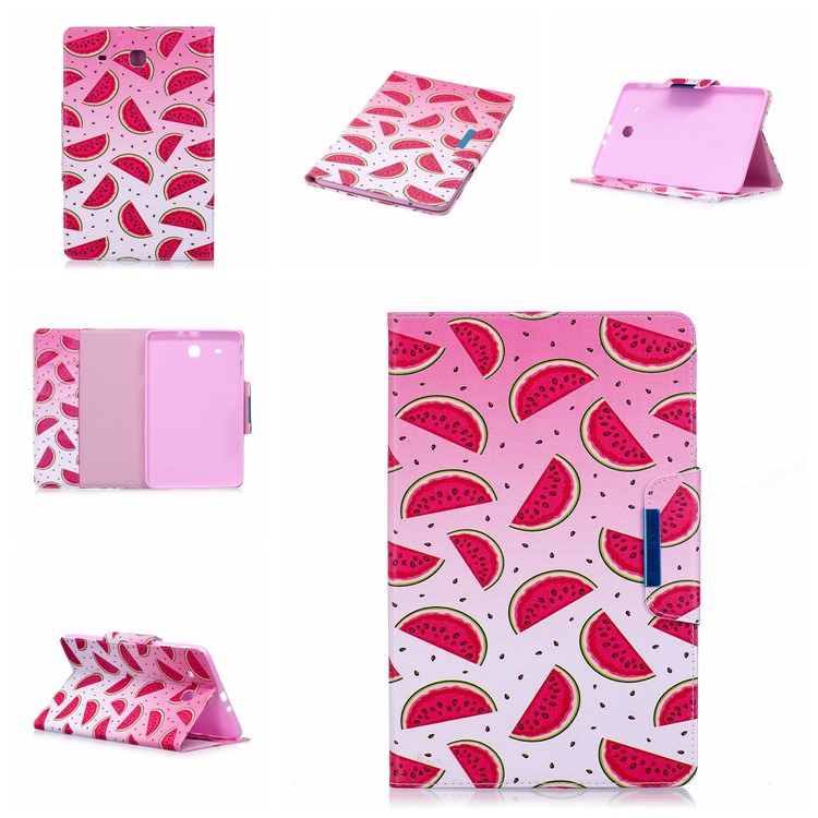Pattern Printing PU-Leder Smart Standabdeckung Shell Für Samsung Galaxy Registerkarte E 9.6 T560 - Wassermelonenscheiben-7