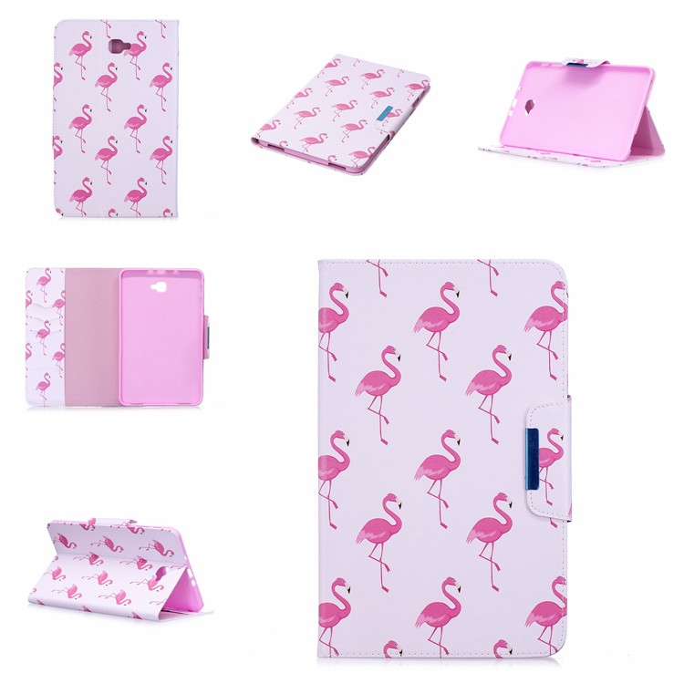 Patterned Leather Wallet Stand Smart Case for Samsung Galaxy Tab A 10.1 (2016) - Flamingos-1