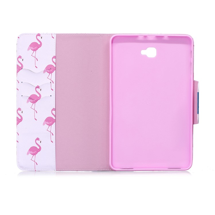 Patterned Leather Wallet Stand Smart Case for Samsung Galaxy Tab A 10.1 (2016) - Flamingos-4