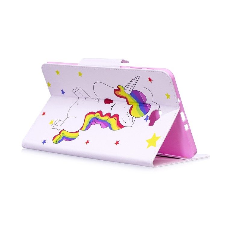 Patterned Leather Wallet Stand Smart Cover for Samsung Galaxy Tab A 10.1 (2016) - Shy Unicorn-4