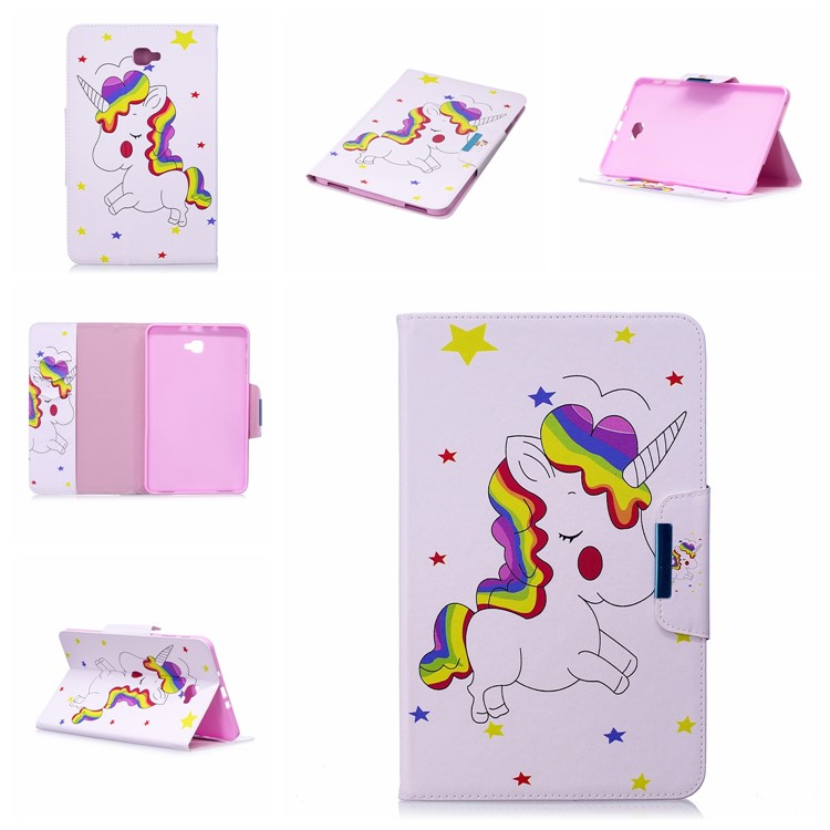 Patterned Leather Wallet Stand Smart Cover for Samsung Galaxy Tab A 10.1 (2016) - Shy Unicorn-7