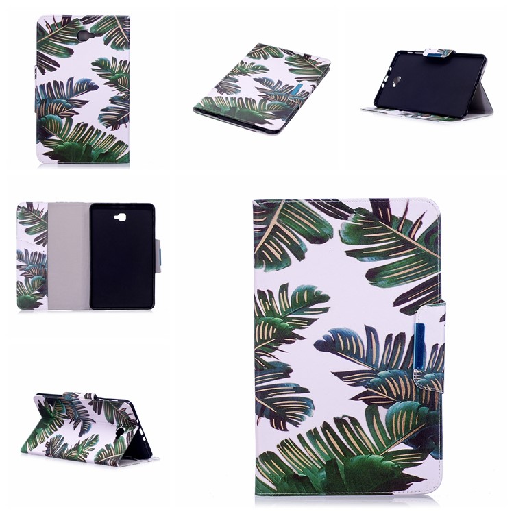 Patterned Leather Wallet Stand Smart Shell for Samsung Galaxy Tab A 10.1 (2016) - Banana Leaves-7