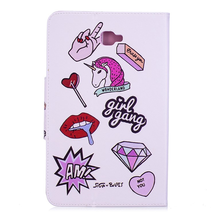 Patterned Wallet Leather Flip Stand Smart Tablet Case for Samsung Galaxy Tab A 10.1 (2016) - Girl Gang Elements-2