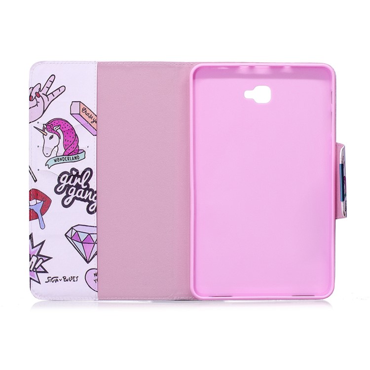 Patterned Wallet Leather Flip Stand Smart Tablet Case for Samsung Galaxy Tab A 10.1 (2016) - Girl Gang Elements-3