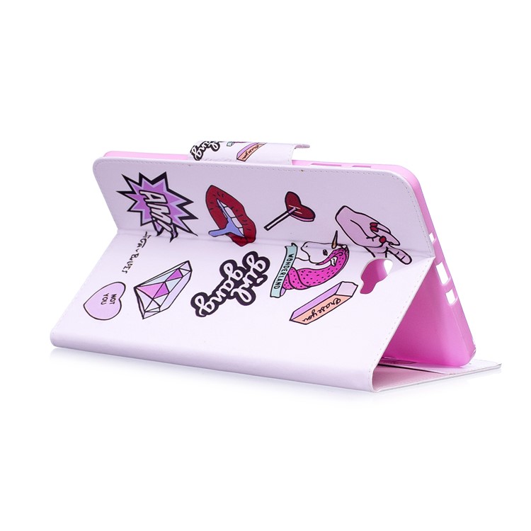 Patterned Wallet Leather Flip Stand Smart Tablet Case for Samsung Galaxy Tab A 10.1 (2016) - Girl Gang Elements-4