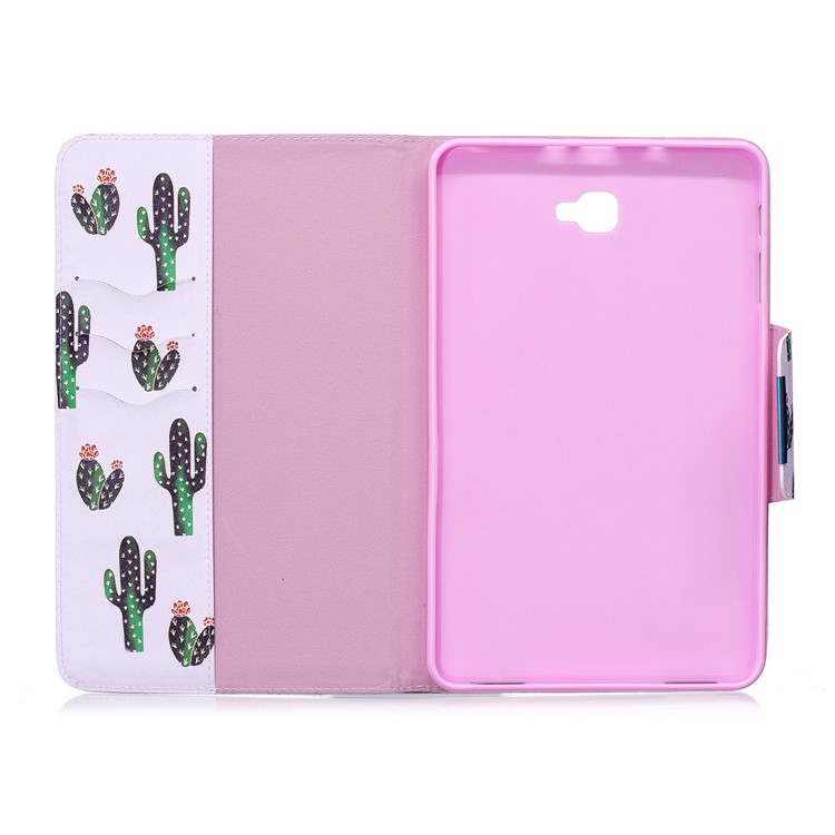 Patterned PU Leather Wallet Smart Tablet Shell with Stand for Samsung Galaxy Tab A 10.1 (2016) - Cartoon Cactus-3