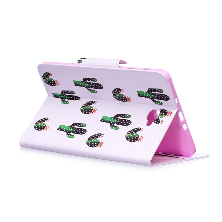 Patterned PU Leather Wallet Smart Tablet Shell with Stand for Samsung Galaxy Tab A 10.1 (2016) - Cartoon Cactus-4