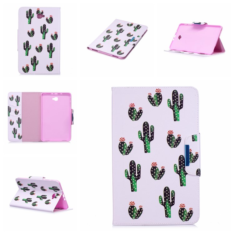 Patterned PU Leather Wallet Smart Tablet Shell with Stand for Samsung Galaxy Tab A 10.1 (2016) - Cartoon Cactus-7