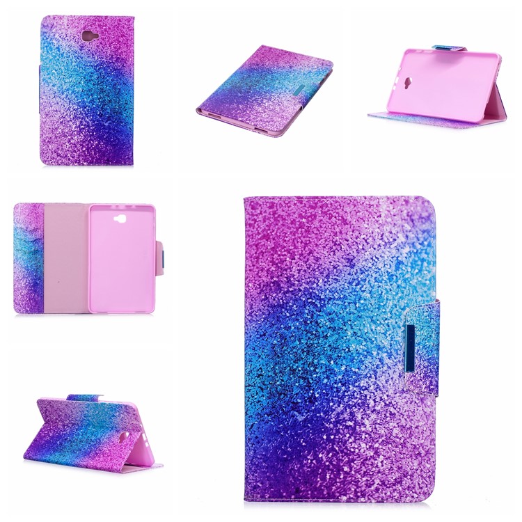 Patterned Leather Wallet Smart Case Shell with Stand for Samsung Galaxy Tab A 10.1 (2016) - Colorful Glitter Pattern-7
