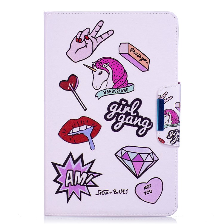 

Patterned Leather Wallet Smart Cover for Samsung Galaxy Tab A 10.1 (2016) with S Pen P580 P585 - Girl Gang Elements