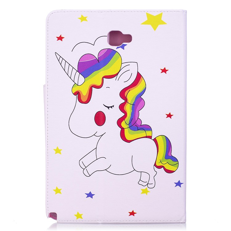 Patterned Leather Wallet Smart Protective Cover for Samsung Galaxy Tab A 10.1 (2016) with S Pen P580 P585 - Shy Unicorn-2