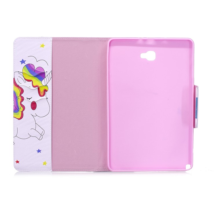 Patterned Leather Wallet Smart Protective Cover for Samsung Galaxy Tab A 10.1 (2016) with S Pen P580 P585 - Shy Unicorn-3