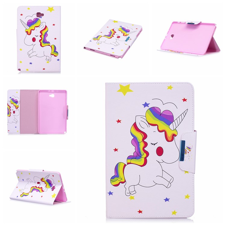 Patterned Leather Wallet Smart Protective Cover for Samsung Galaxy Tab A 10.1 (2016) with S Pen P580 P585 - Shy Unicorn-7