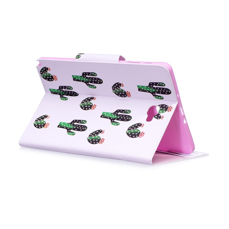 Patterned Leather Smart Stand Flip Cover for Samsung Galaxy Tab A 10.1 (2016) with S Pen P580 P585 - Cartoon Cactus-4