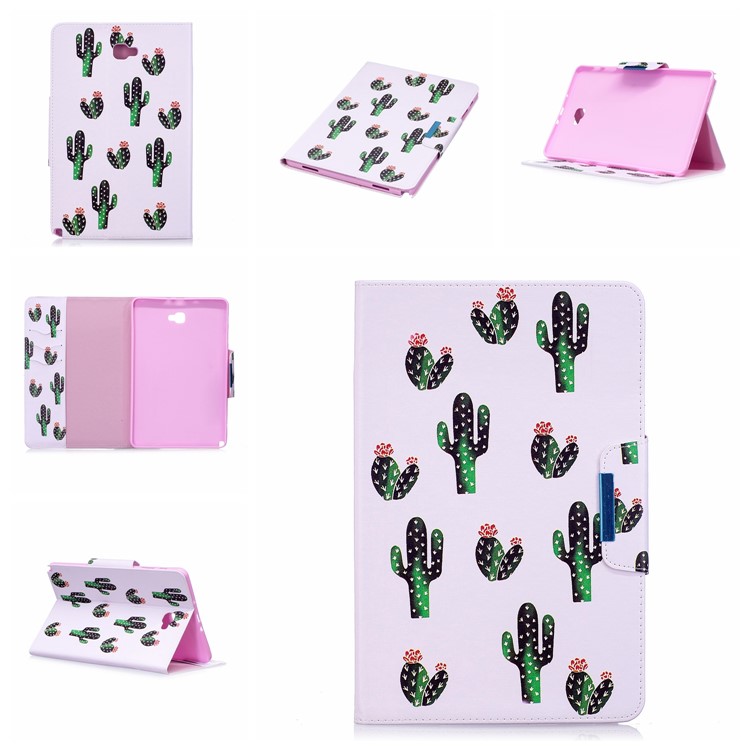 Patterned Leather Smart Stand Flip Cover for Samsung Galaxy Tab A 10.1 (2016) with S Pen P580 P585 - Cartoon Cactus-7