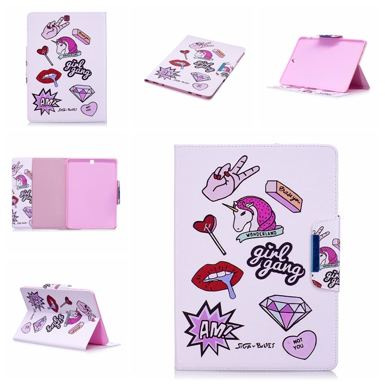 Patterned Leather Stand Smart Tablet Casing for Samsung Galaxy Tab S2 9.7 T810 T815 - Girl Gang Elements-7