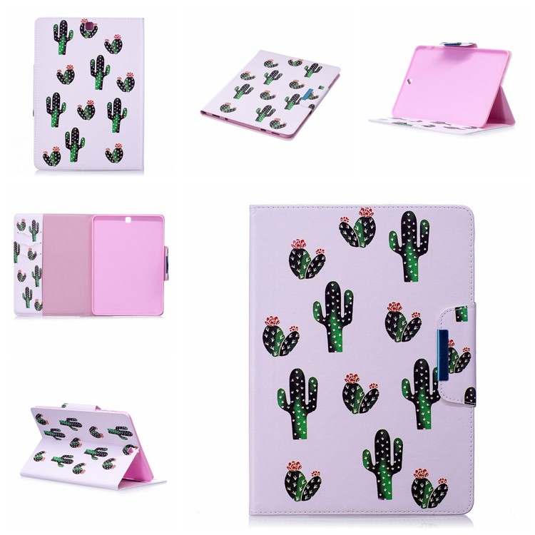 Patterned Leather Stand Wallet Smart Cover for Samsung Galaxy Tab S2 9.7 T810 T815 - Cartoon Cactus-7