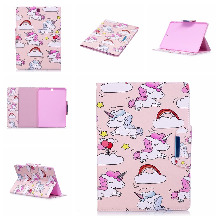 Patterned Leather Smart Stand Flip Cover for Samsung Galaxy Tab S2 9.7 T810 T815 - Unicorns and Cloud-7