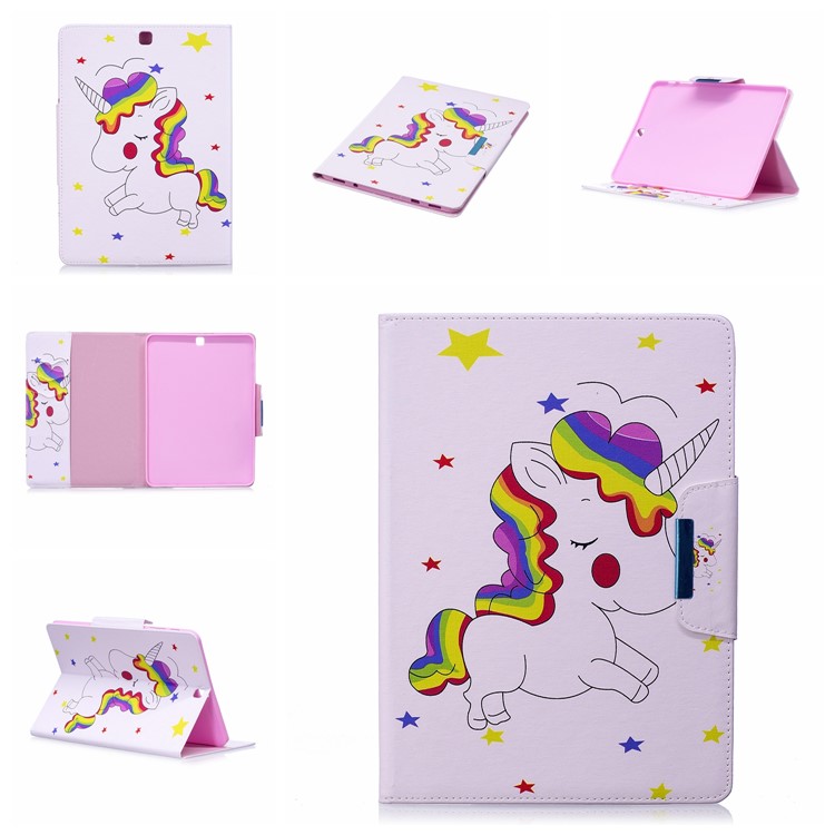 Patterned Leather Stand Smart Case Wallet for Samsung Galaxy Tab S2 9.7 T810 T815 - Shy Unicorn-7