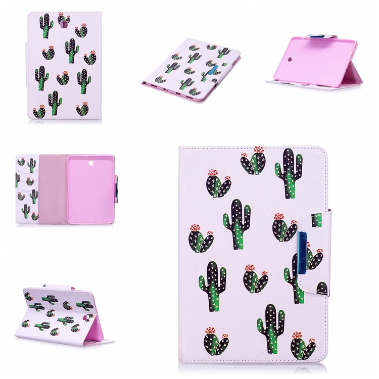 Patterned Leather Wallet Stand Smart Tablet Case for Samsung Galaxy Tab S2 8.0 T710 T715 - Cartoon Cactus-1