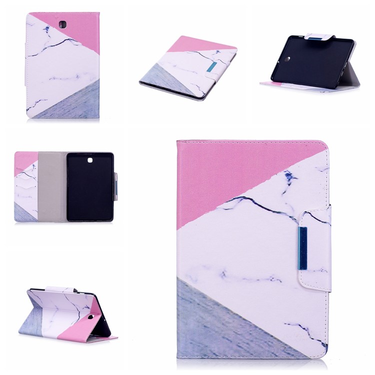 Patterned Leather Wallet Stand Smart Tablet Cover for Samsung Galaxy Tab S2 8.0 T710 T715 - Triangle and Marble Grain-7