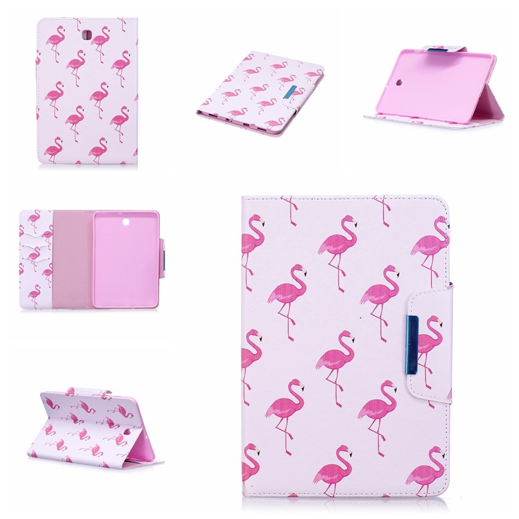 Patterned PU Leather Wallet Smart Case with Stand for Samsung Galaxy Tab S2 8.0 T710 T715 - Flamingos-7