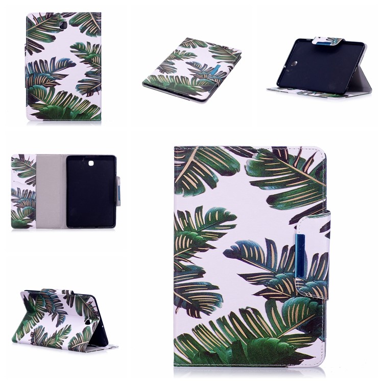 Patterned PU Leather Wallet Smart Shell with Stand for Samsung Galaxy Tab S2 8.0 T710 T715 - Banana Leaves-7