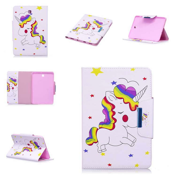 Pattern Printing Leather Protection Smart Cover for Samsung Galaxy Tab S2 8.0 T710 T715 - Shy Unicorn-7