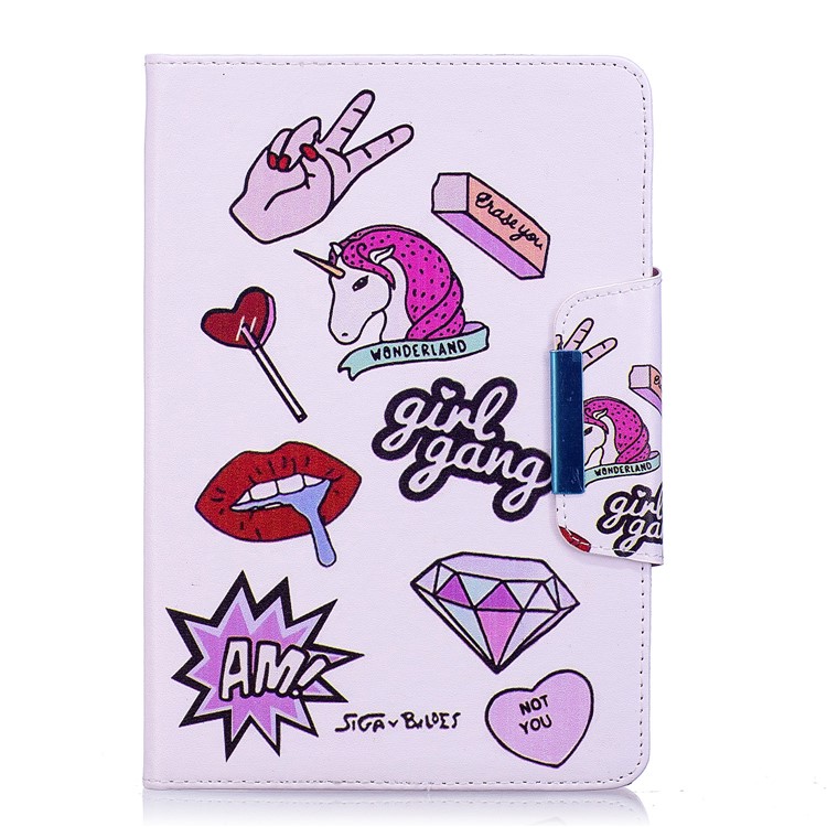 Patterned Leather Wallet Stand Smart Cover Case for Samsung Galaxy Tab S2 8.0 T710 T715 - Girl Gang Elements-1