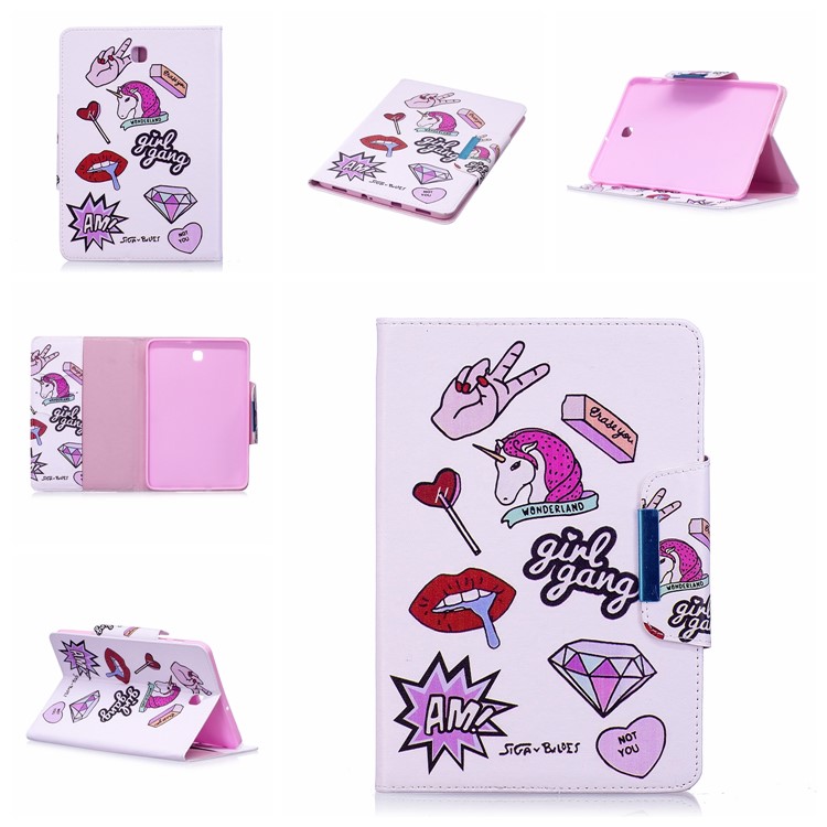 Patterned Leather Wallet Stand Smart Cover Case for Samsung Galaxy Tab S2 8.0 T710 T715 - Girl Gang Elements-7
