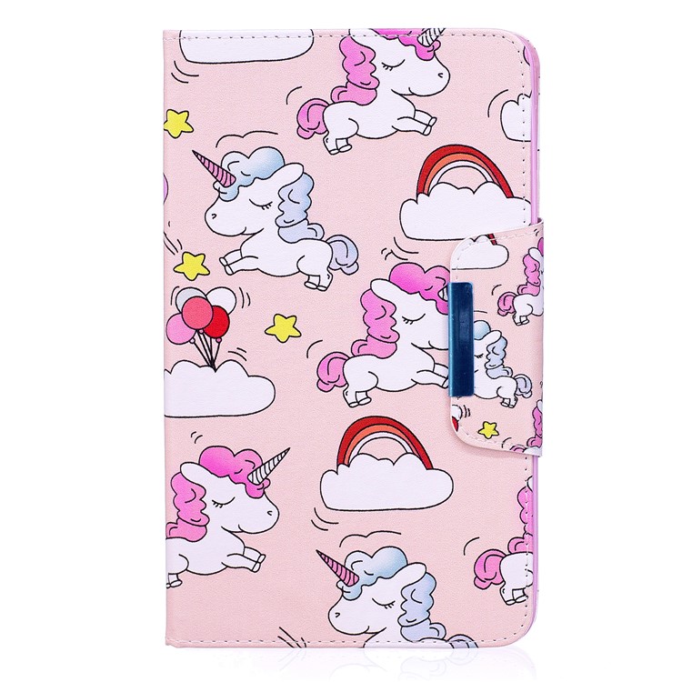 Patterned Leather Wallet Stand Smart Case Shell for Samsung Galaxy Tab A 8.0 (2017) - Unicorns and Cloud-1