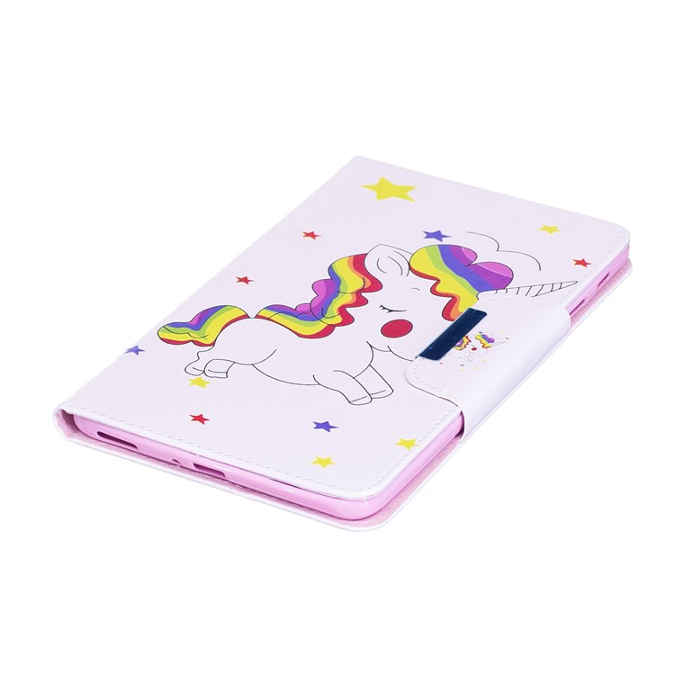 Patterned Leather Wallet Stand Smart Cover Shell for Samsung Galaxy Tab A 8.0 (2017) - Shy Unicorn-5