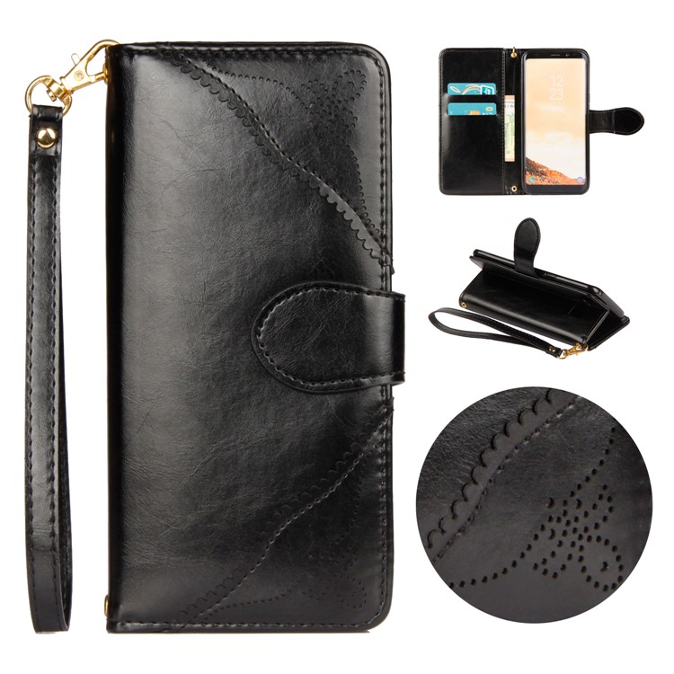 Laser Carving Retro PU Leather Wallet Stand Case for Samsung Galaxy S8 G950 - Black-1