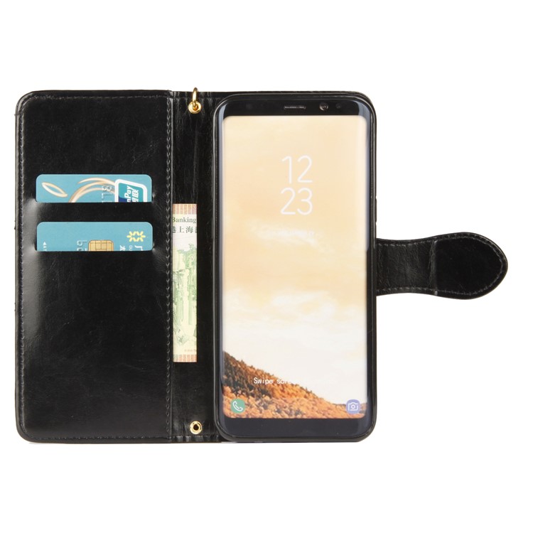 Laser Carving Retro PU Leather Wallet Stand Case for Samsung Galaxy S8 G950 - Black-4
