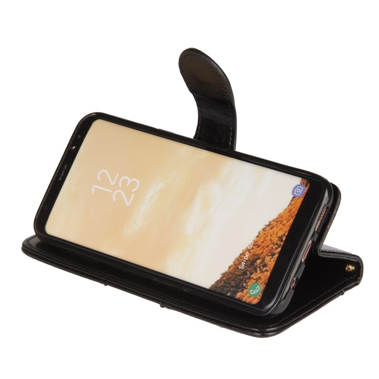 Laser Carving Retro PU Leather Wallet Stand Case for Samsung Galaxy S8 G950 - Black-9