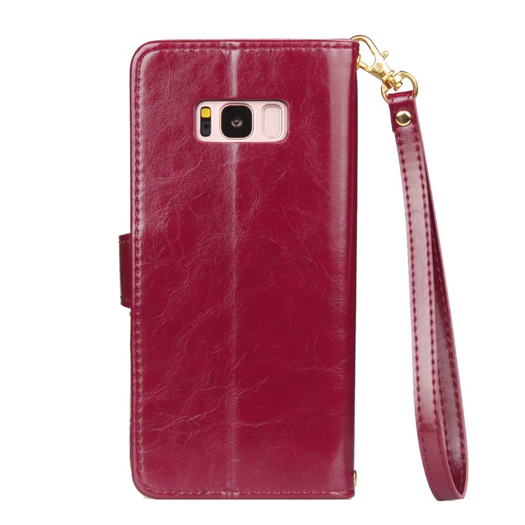 Laser Carving Retro PU Leather Wallet Stand Cover for Samsung Galaxy S8 G950 - Red-3