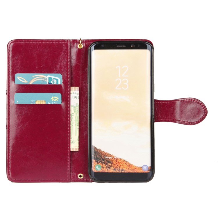 Laser Carving Retro PU Leather Wallet Stand Cover for Samsung Galaxy S8 G950 - Red-4