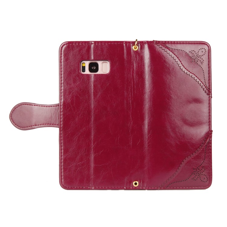 Laser Carving Retro PU Leather Wallet Stand Cover for Samsung Galaxy S8 G950 - Red-5