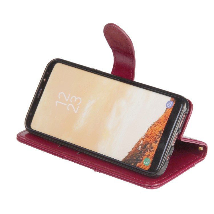Laser Carving Retro PU Leather Wallet Stand Cover for Samsung Galaxy S8 G950 - Red-8