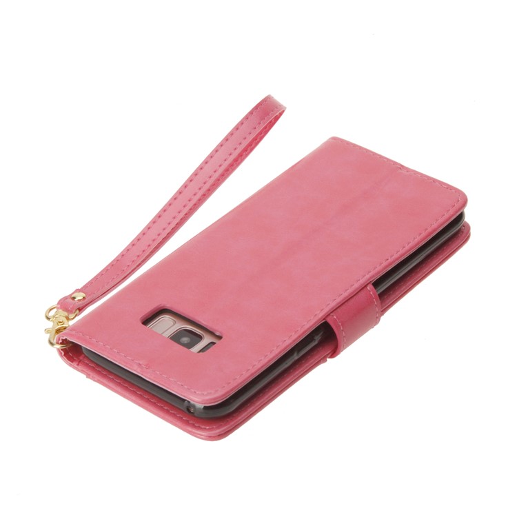 Laser Carving Retro PU Leather Wallet Stand Shell for Samsung Galaxy S8 G950 - Rose-10
