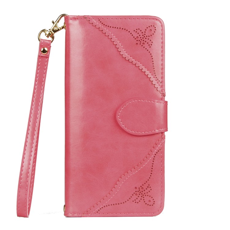 Laser Carving Retro PU Leather Wallet Stand Shell for Samsung Galaxy S8 G950 - Rose-2
