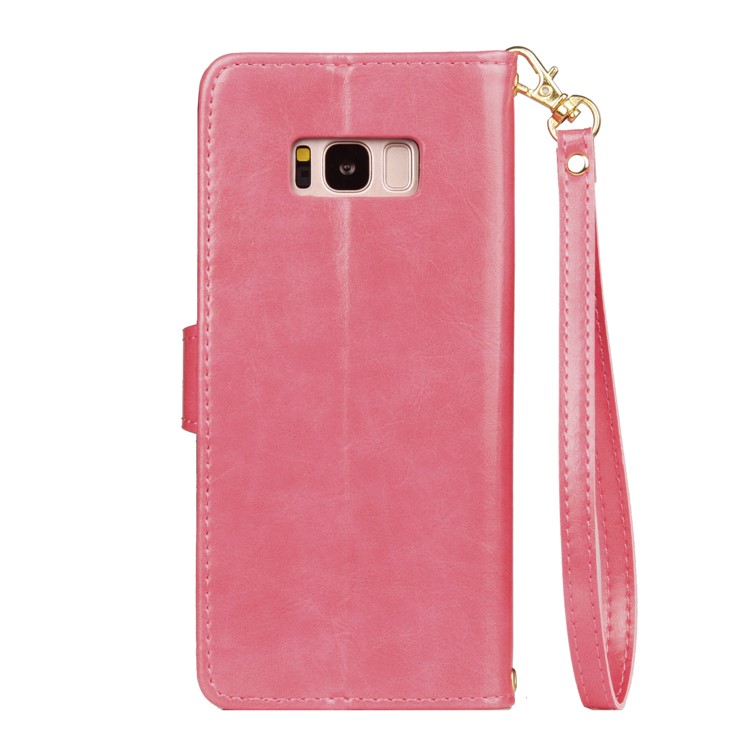 Laser Carving Retro PU Leather Wallet Stand Shell for Samsung Galaxy S8 G950 - Rose-3