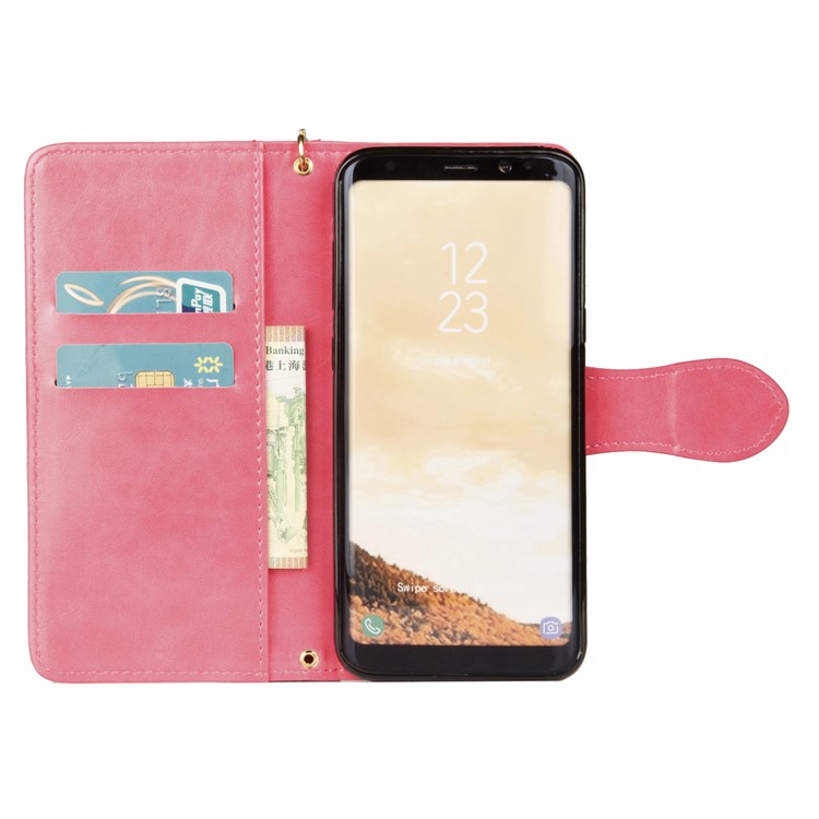 Laser Carving Retro PU Leather Wallet Stand Shell for Samsung Galaxy S8 G950 - Rose-4