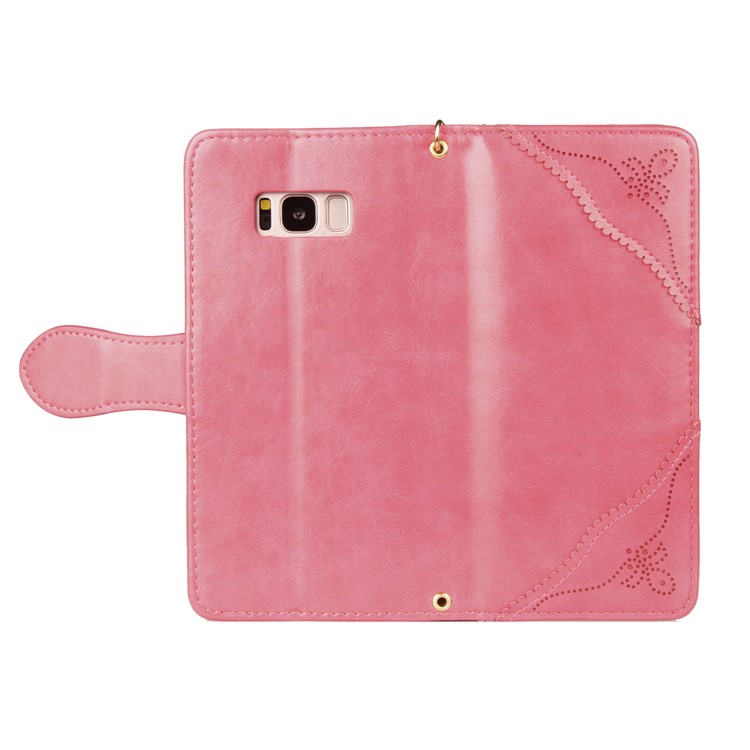 Laser Carving Retro PU Leather Wallet Stand Shell for Samsung Galaxy S8 G950 - Rose-5