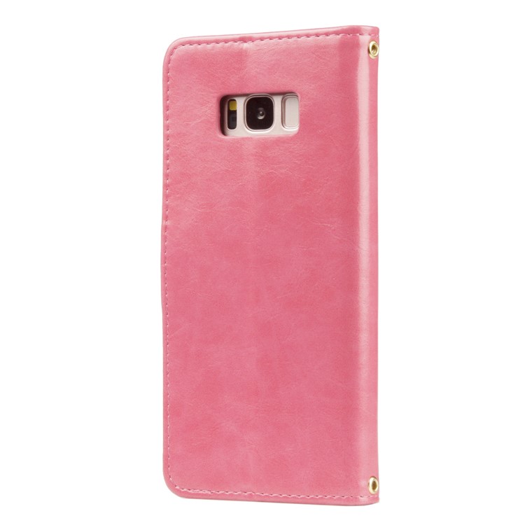 Laser Carving Retro PU Leather Wallet Stand Shell for Samsung Galaxy S8 G950 - Rose-7