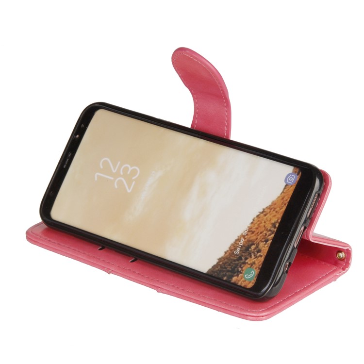 Laser Carving Retro PU Leather Wallet Stand Shell for Samsung Galaxy S8 G950 - Rose-8